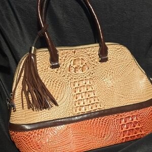 Elegant Tan and Brown Crocodile-Embossed Handbag